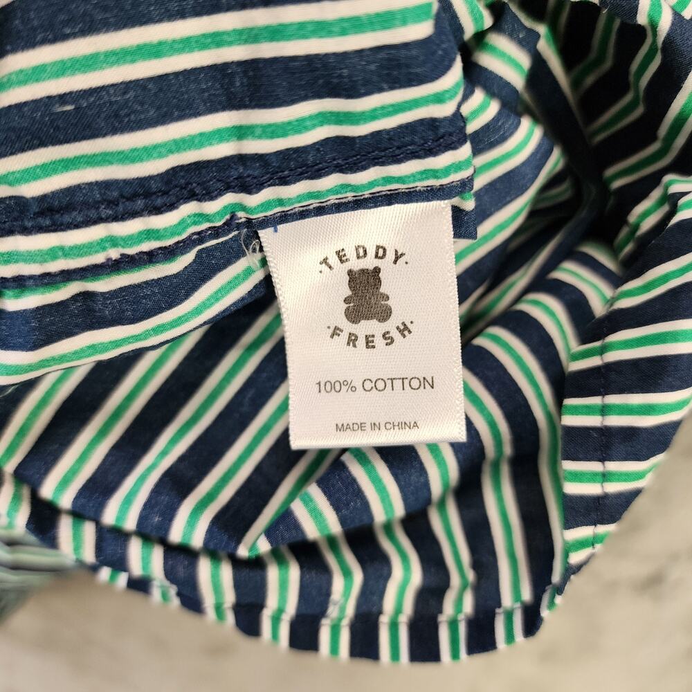 Teddy Fresh Shirt Men's XL Blue Green Striped Button Up Oxford Embroidered - Picture 10 of 11